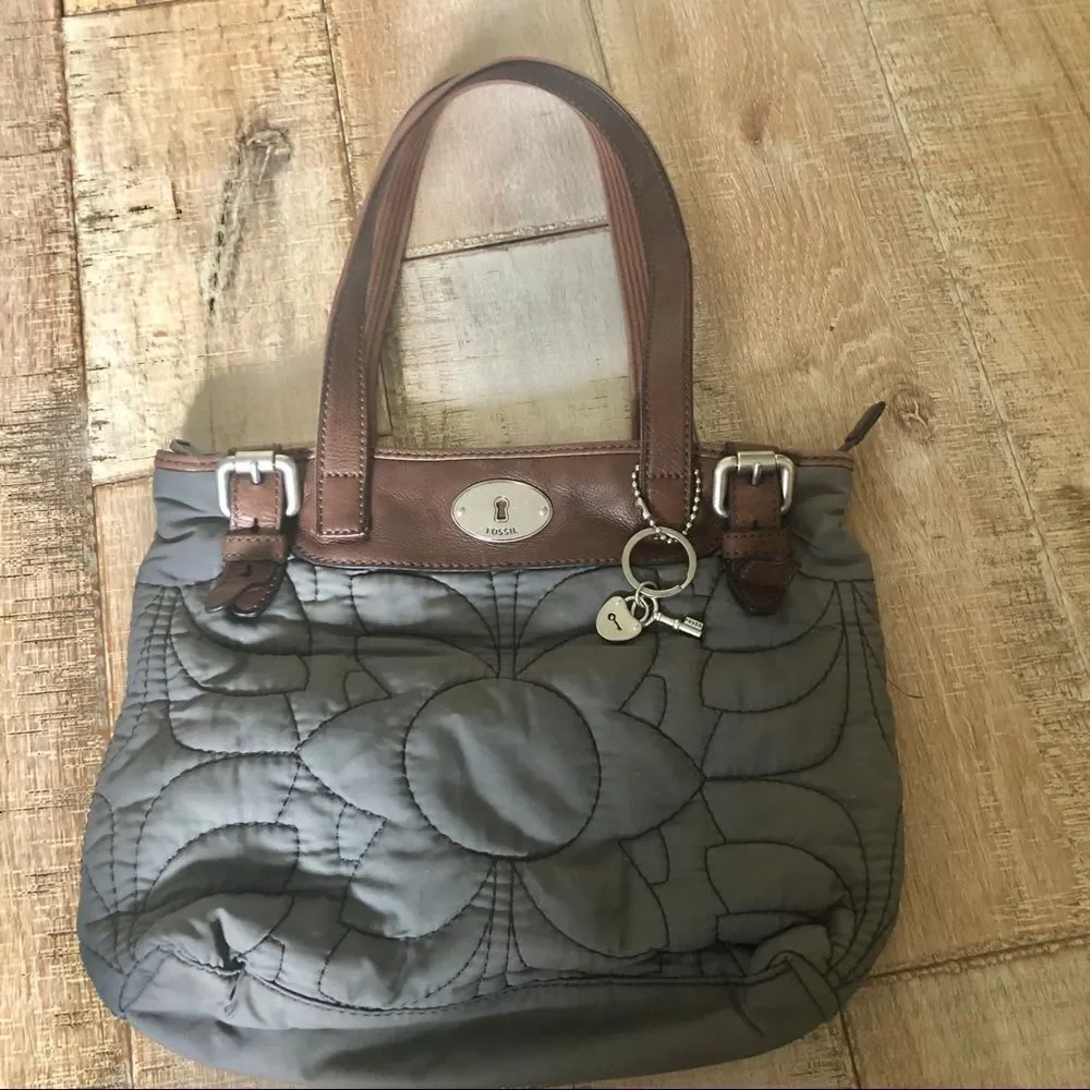 Fossil KEY-PER gray floral quilted leather bag